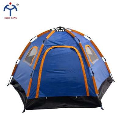 Customized automatic hydraulic 4-6 person hexagonal family camping tent with fiberglass pole