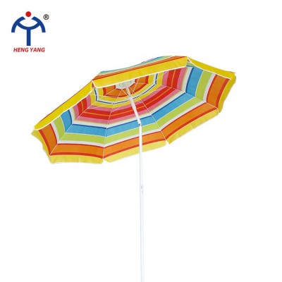 OEM customized polyester fabric  rainbow portable stripe beach umbrella with tilt